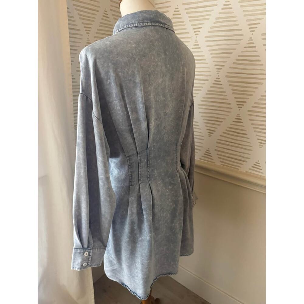 Entro Women’s Medium Faux Acid Wash Denim Button Up Mini Dress - Picture 4 of 7